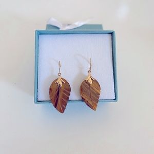 14K (585) Tigers Eye Leaf Earrings